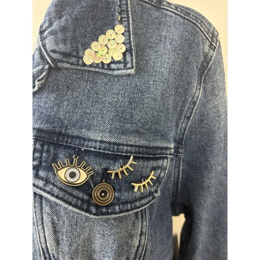 RE Generation by Celebrity Pink Jacket Womens Size XL Denim Jean Embellished New